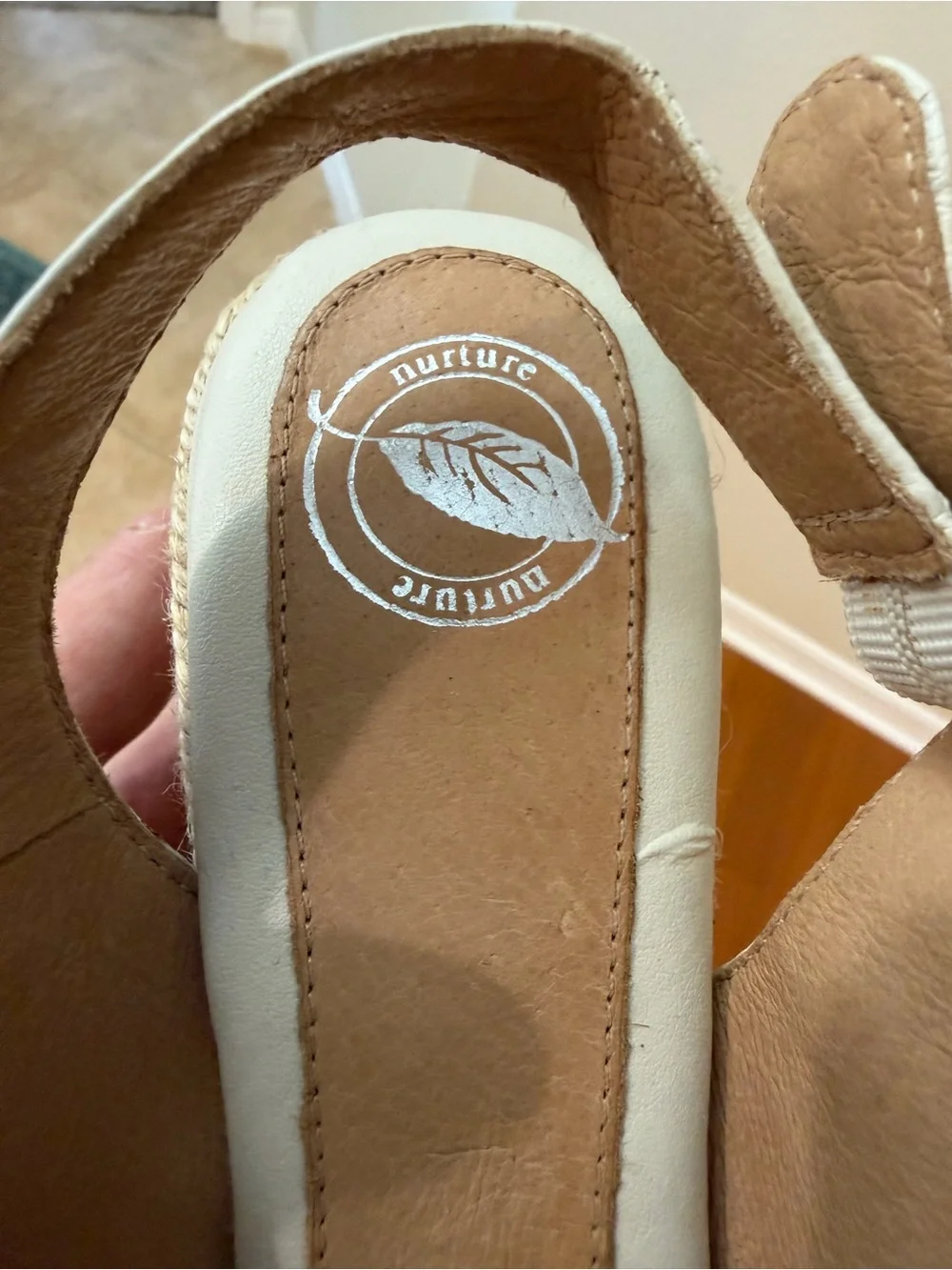 Nurture by Naturalizer Leather Ivory Knot Front Espadrille Slingback Wedge